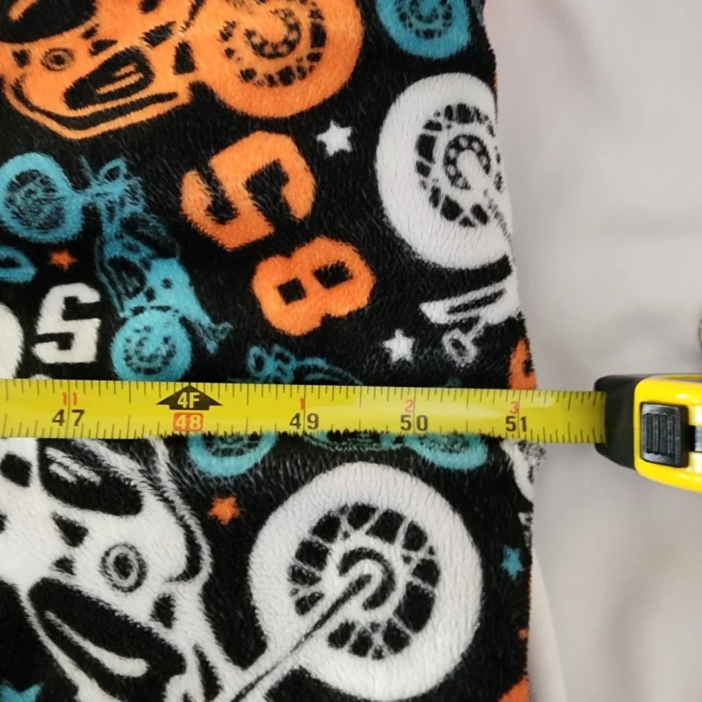 Minky Couture Ultra Plush Motorcycle Print W /Orange‎ Trim Blanket 45